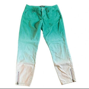 Prana Ombré Capri Pants w/ Ankle Zipper, Teal White​​​​​​​​